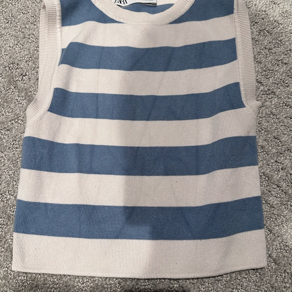 Zara Sleeveless Blue and White Striped Tank